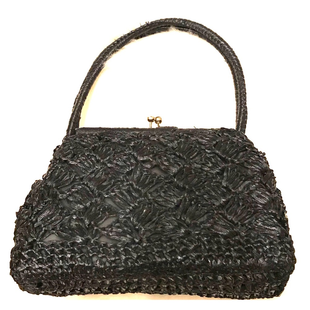 Vintage Black Mid Century Mod Raffia Purse 👜